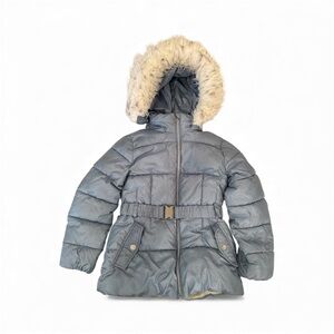 Michael Kors-Kids' Slate Blue Winter Coat with Faux Fur Hood